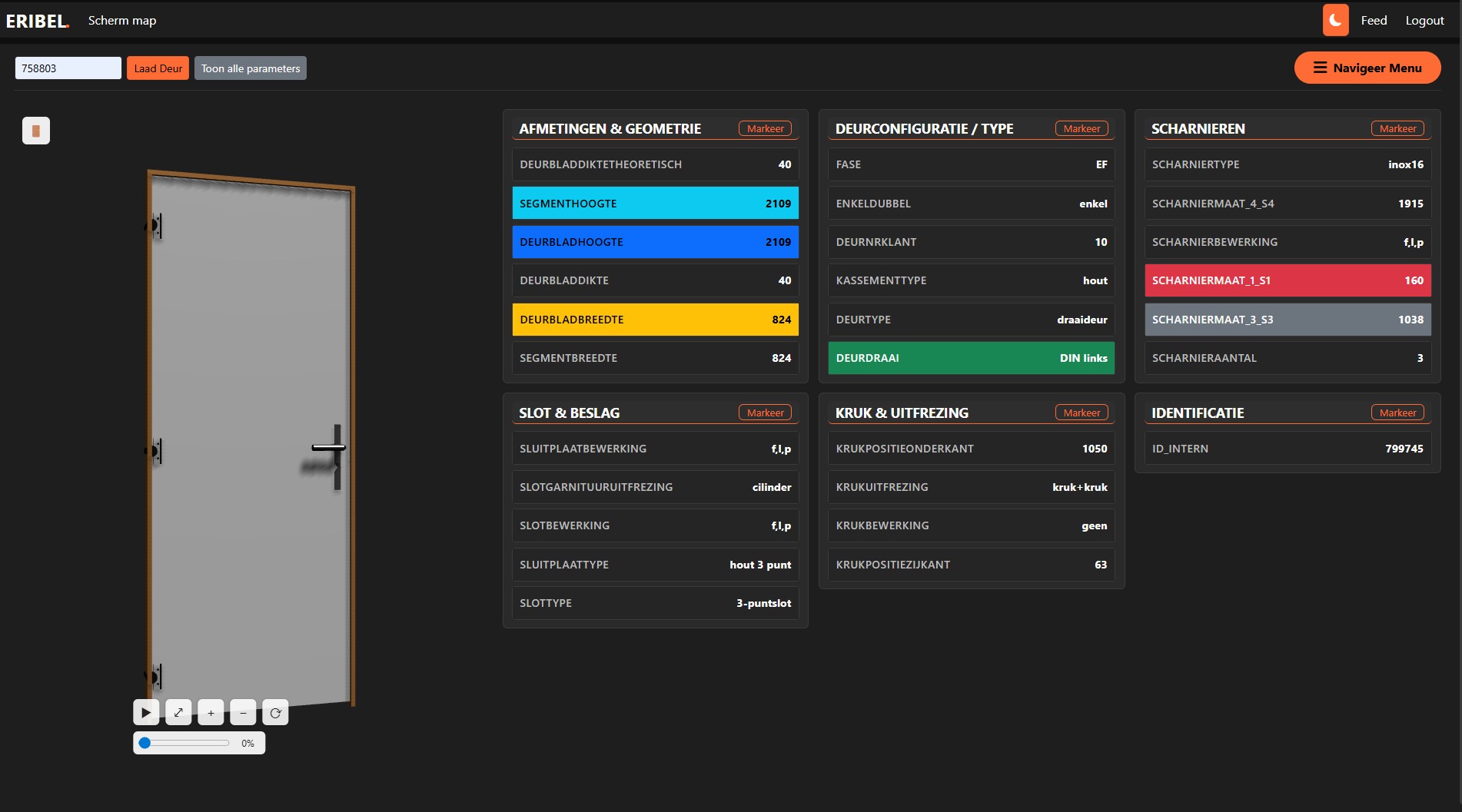 Screenshot van de HMI-applicatie