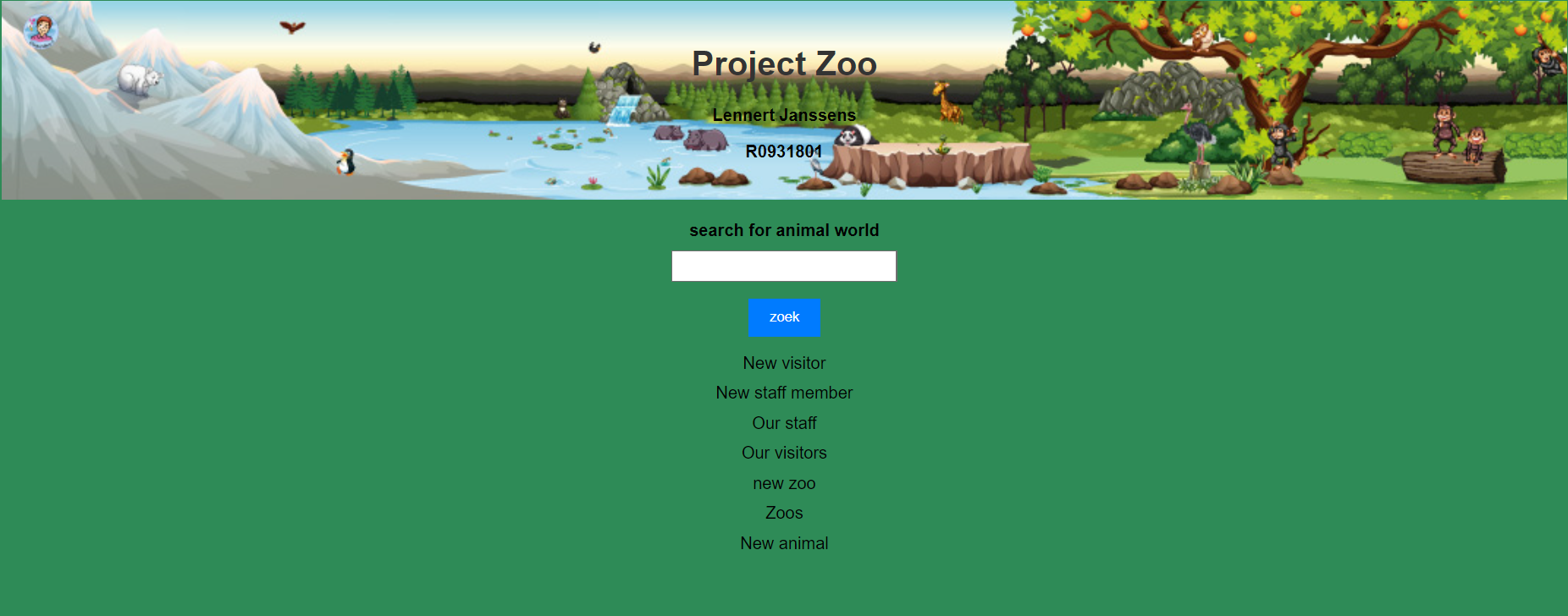 Screenshot van de zoo-applicatie